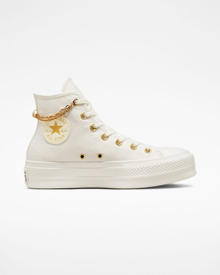 Women's Converse Chuck Taylor All Star Lift Gold Chain High Top Platform Shoes Beige / Yellow | AU 963C4Q